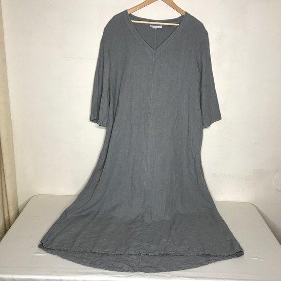 Bryn Walker 100% Linen Unstructured V Neck Wide Sleeve Lagenlook Maxi Dress Sz L - Picture 3 of 13